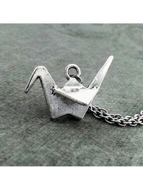 Silver Metal Origami Paper Crane Pendant Necklace